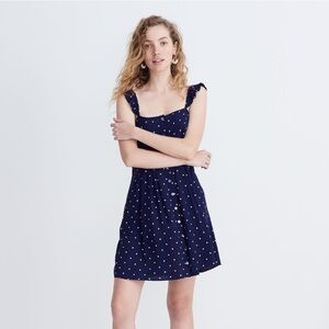 Madewell Ruffle-Strap Button-Front Dress in Polka Dot